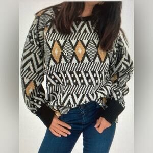 Diane Von Furstenberg Vintage 80-90 Metallic Abstract Print Knit Sweater‎ Large